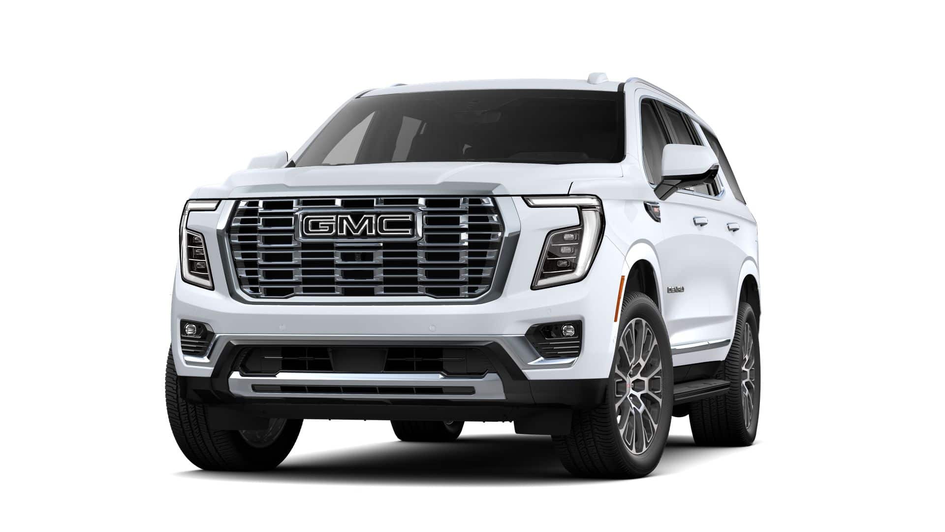 2026 GMC Yukon Denali in Glacier White Tricoat — front three-quarter view